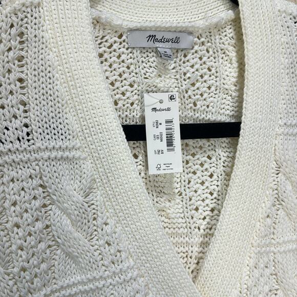 Madewell Open Cable-Stitch Cardigan Sweater - Bright Ivory Size M - Picture 7 of 9